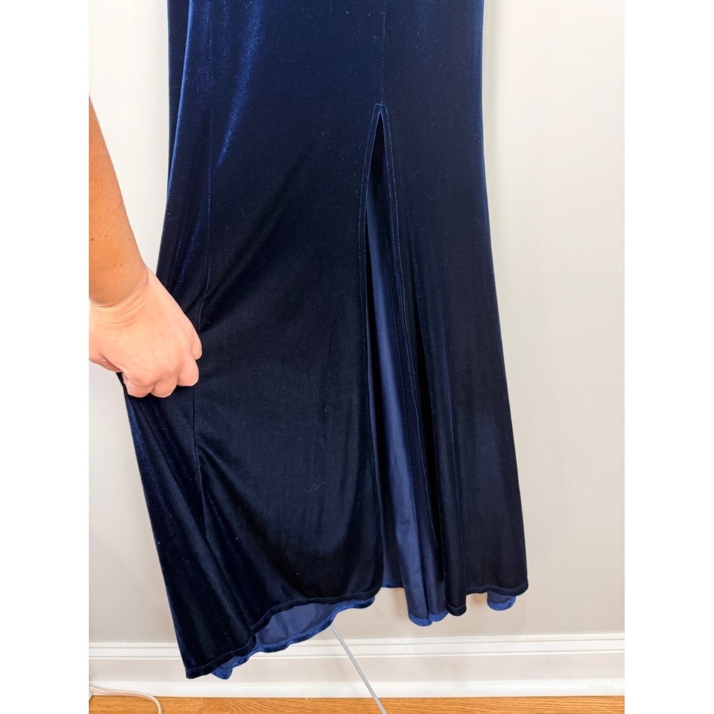 Velvet Evening Gown Formal Floor Length Royal‎ Blue Spaghetti Strap 6 - Picture 4 of 11